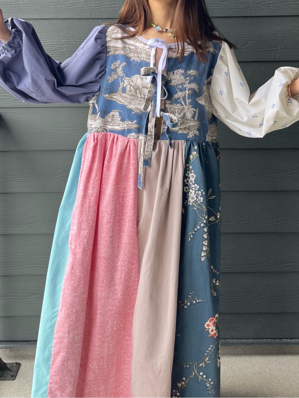 Le Telerie Toscane | Handmade Pastel Italian Pastoral Toile Dress SKU 07142